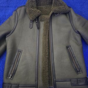 Saks Fifth Avenue Olive Bomber Jacket with Shearling Collar